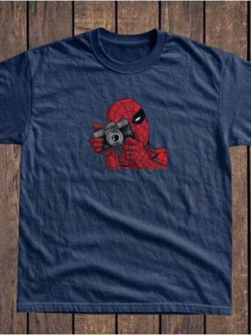 Gildan Navy Blue Short Sleeve Tee with Red Spider Camera Graphic